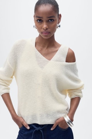 Pull-over maille col en V - Ecru