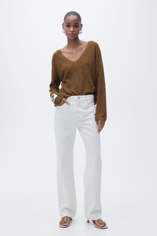 Pull-over maille col en V - Marron