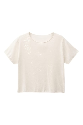 Pull maille manches courtes paillettes - Vanille