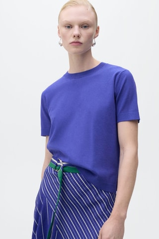 Pull-over maille fine manches courtes - Bleu