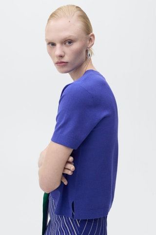 Pull-over maille fine manches courtes - Bleu