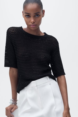 Pull-over crochet manches courtes - Noir