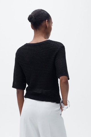 Pull-over crochet manches courtes - Noir