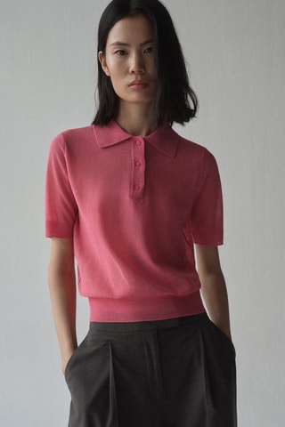 Pull-over maille col polo - Fuchsia