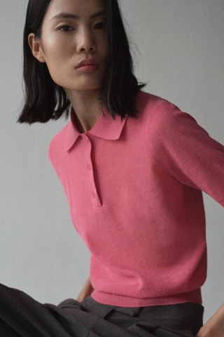 Pull-over maille col polo - Fuchsia