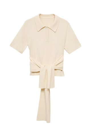 Pull manches courtes détail noeud - Ecru