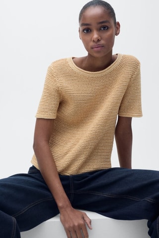 Pull maille épaisse manches courtes - Marron