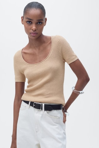 Pull maille lin mélangé - Marron