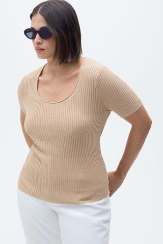 Pull maille lin mélangé - Marron