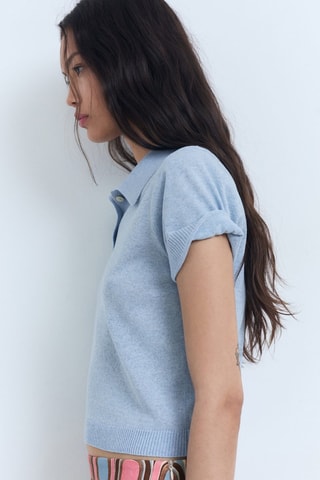 Pull-over maille col polo - Bleu