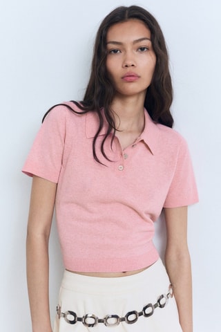 Pull-over maille col polo - Rose
