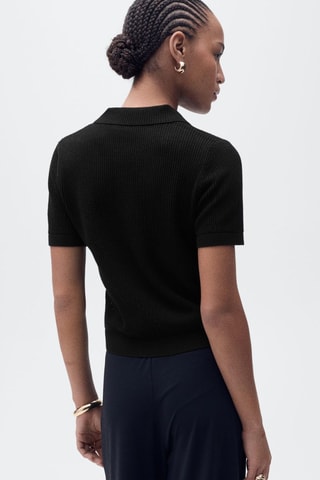 Pull-over maille ajourée col polo - Noir