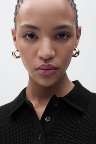 Pull-over maille ajourée col polo - Noir