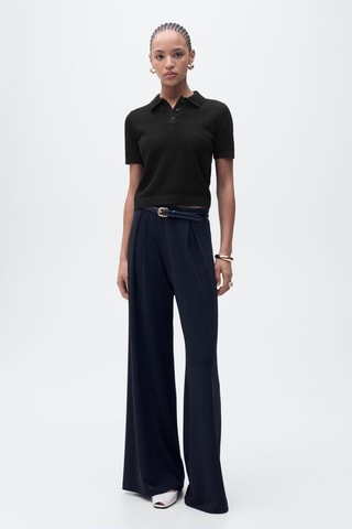 Pull-over maille ajourée col polo - Noir