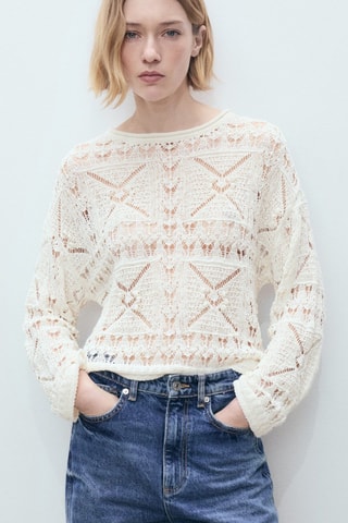 Pull-over oversize maille ajourée - Ecru