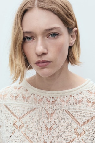Pull-over oversize maille ajourée - Ecru