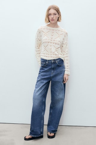 Pull-over oversize maille ajourée - Ecru