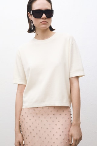 Pull laine mélangée manches courtes - Ecru