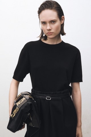 Pull laine mélangée manches courtes - Noir