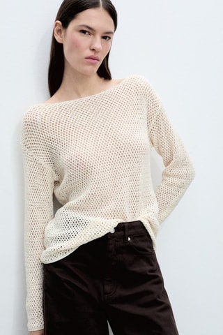 Pull col bateau en maille ajourée - Ecru