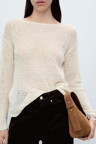 Pull col bateau en maille ajourée - Ecru