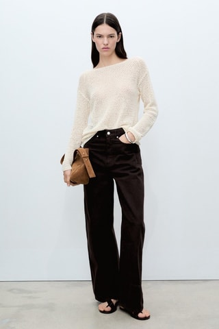 Pull col bateau en maille ajourée - Ecru