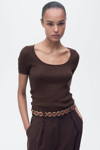 Pull maille lin mélangé - Chocolat