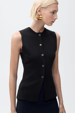 Gilet maille fine boutons - Chocolat