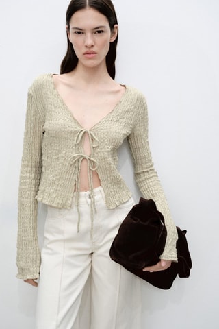 Cardigan coton texture nœuds - Gris clair