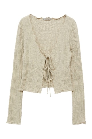 Cardigan coton texture nœuds - Gris clair