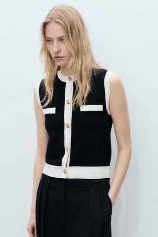 Gilet maille liserés contrastants - Noir