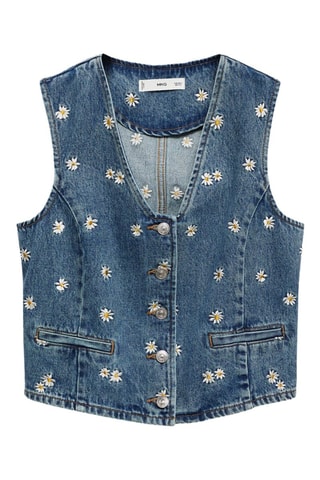 Gilet crop broderie à fleurs - Bleu