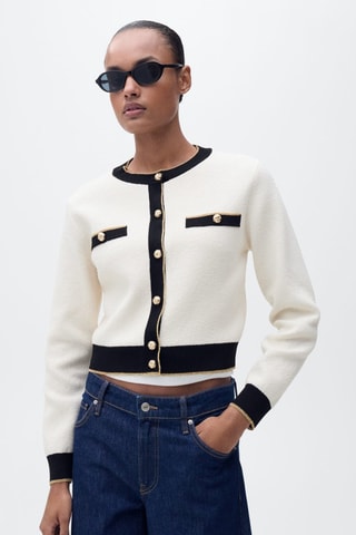 Cardigan en maille à double bordure - Ecru