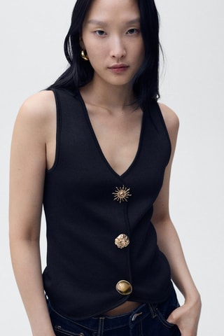 Gilet maille boutons bijoux - Bleu marine