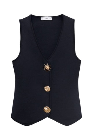 Gilet maille boutons bijoux - Bleu marine