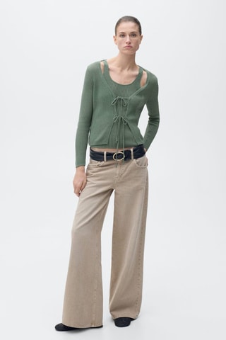 Cardigan maille côtelée noeuds - Vert