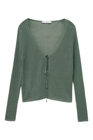 Cardigan maille côtelée noeuds - Vert