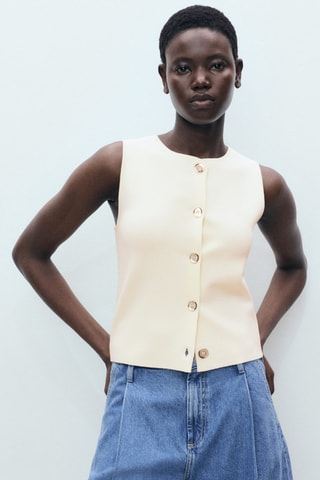 Gilet maille fine boutons - Ecru