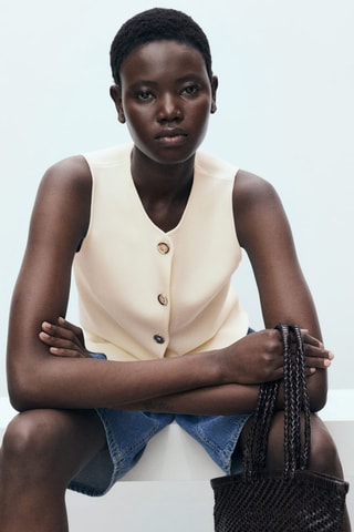 Gilet maille fine boutons - Ecru