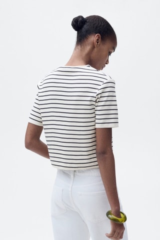 Cardigan rayures manches courtes - Bleu marine