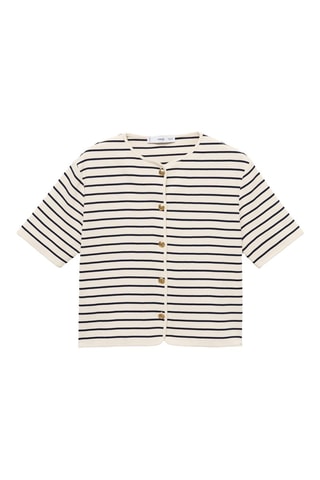 Cardigan rayures manches courtes - Bleu marine