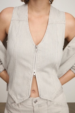 Gilet rayures fermeture Éclair - Beige