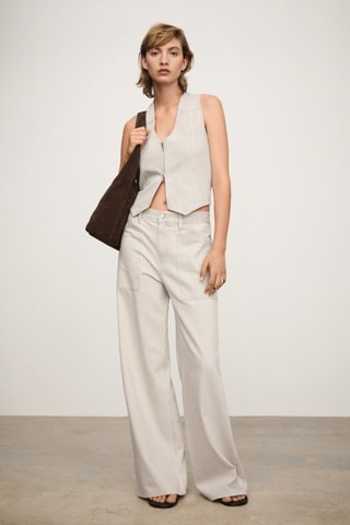 Gilet rayures fermeture Éclair - Beige