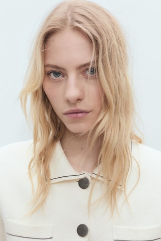 Cardigan crop liserés contrastés - Ecru