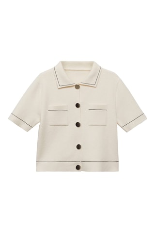 Cardigan crop liserés contrastés - Ecru