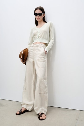 Cardigan crop maille semi-transparent - Vert d'eau