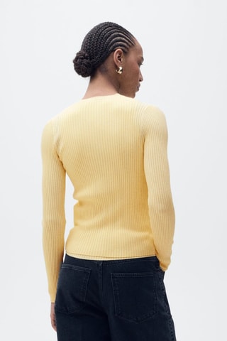 Cardigan maille côtelée col V - Jaune