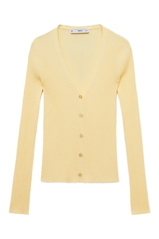 Cardigan maille côtelée col V - Jaune