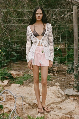 Cardigan crochet fermeture nœud - Blanc