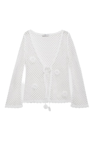 Cardigan crochet fermeture nœud - Blanc